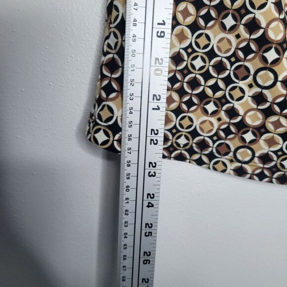 Vintage 90s y2k tan black abstract circle retro print cowel neck blouse medium p - Picture 5 of 5